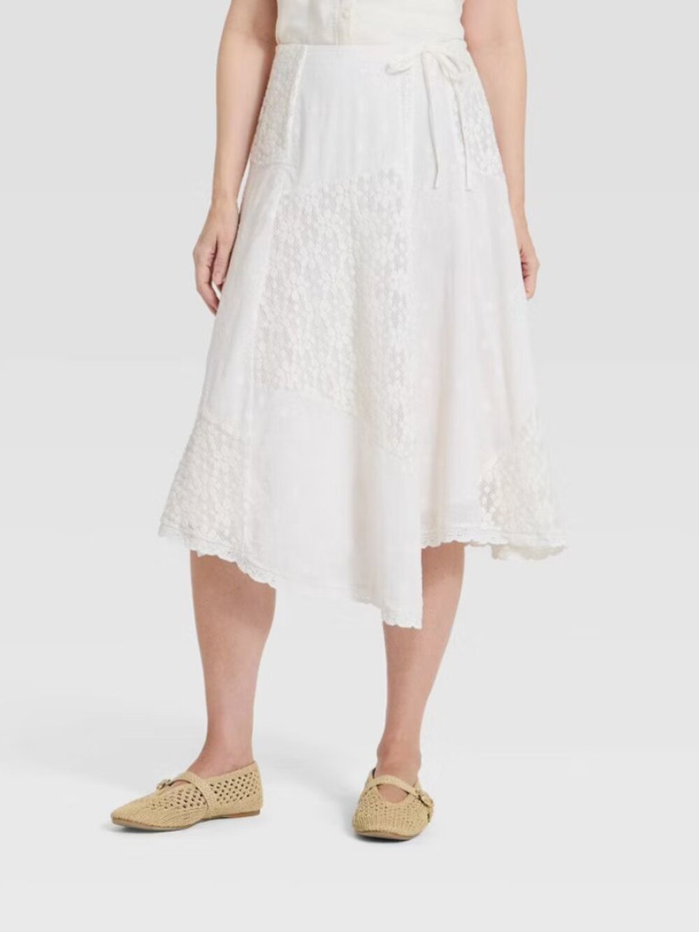 Women's Eyelet Midi Asymmetrical Skirt - Universal Thread Cream M